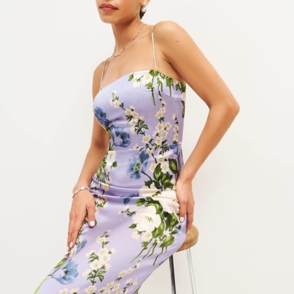 Reformation Frankie Silk Dress Garden Soiree - Picture 2 of 10